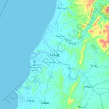 Carte topographique Laoag, altitude, relief