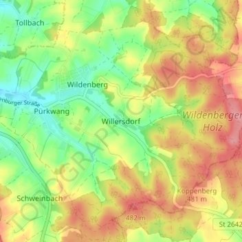 Carte topographique Willersdorf, altitude, relief