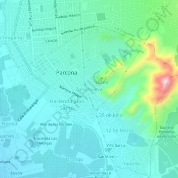 Carte topographique Zona Nueva, altitude, relief