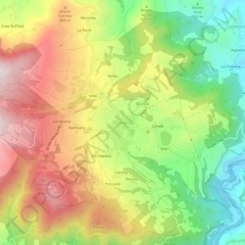 Carte topographique Scurano, altitude, relief