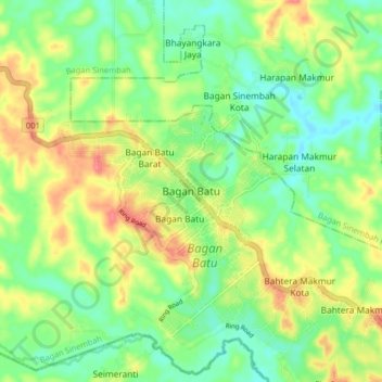 Carte topographique Bagan Batu, altitude, relief