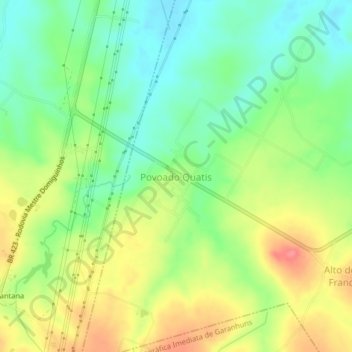 Carte topographique Povoado Quatis, altitude, relief