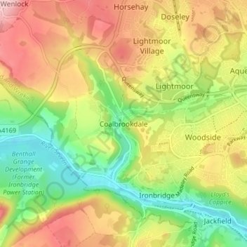 Carte topographique Coalbrookdale, altitude, relief