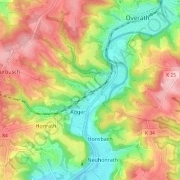 Carte topographique Bombach, altitude, relief
