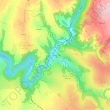 Carte topographique Pont de Grandfuel, altitude, relief