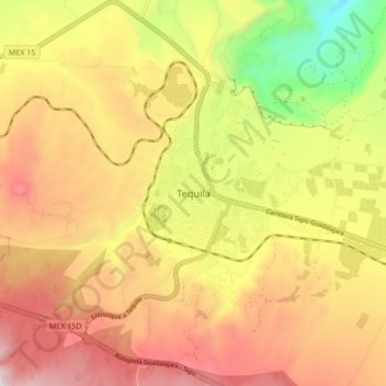Carte topographique Tequila, altitude, relief