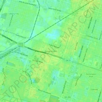 Carte topographique Staley Heights, altitude, relief