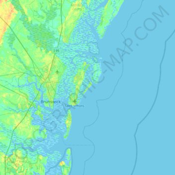 Carte topographique Sea Island, altitude, relief