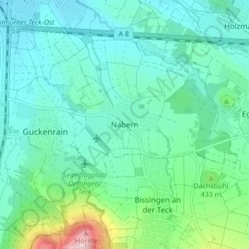 Carte topographique Nabern, altitude, relief
