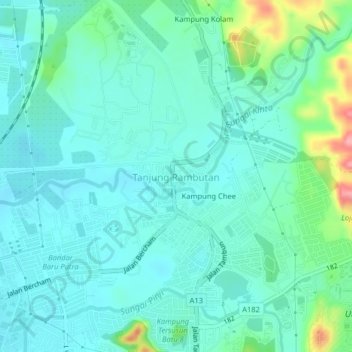 Carte topographique Tanjung Rambutan, altitude, relief