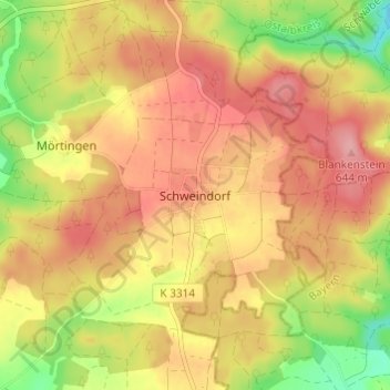 Carte topographique Schweindorf, altitude, relief