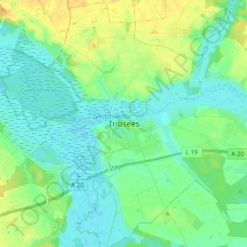 Carte topographique Tribsees, altitude, relief