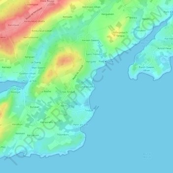 Carte topographique Lestraouen, altitude, relief
