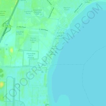 Carte topographique Anchor Bay Shores, altitude, relief