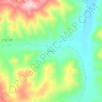 Carte topographique Güzelce, altitude, relief