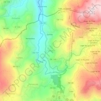 Carte topographique Covas, altitude, relief