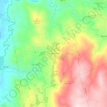 Carte topographique Vale da Sancha, altitude, relief