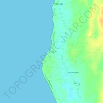 Carte topographique Mangily, altitude, relief