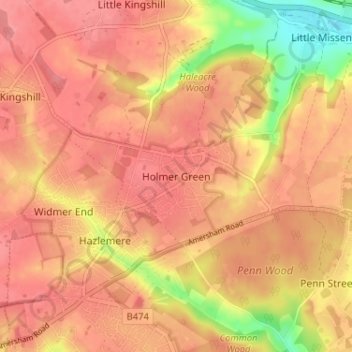 Carte topographique Holmer Green, altitude, relief