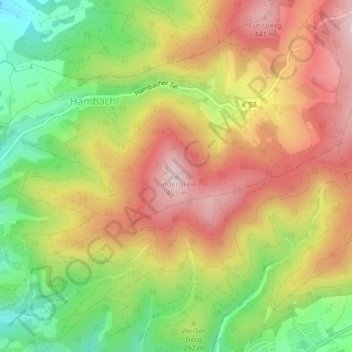 Carte topographique Lindenstein, altitude, relief