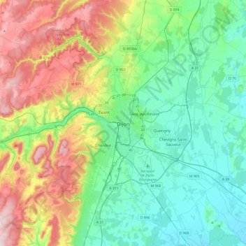 Carte topographique Dijon, altitude, relief