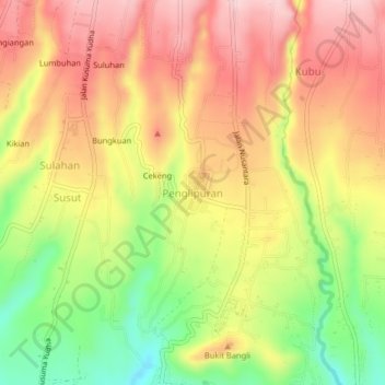 Carte topographique Penglipuran, altitude, relief