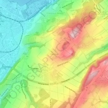 Carte topographique Chevressy, altitude, relief