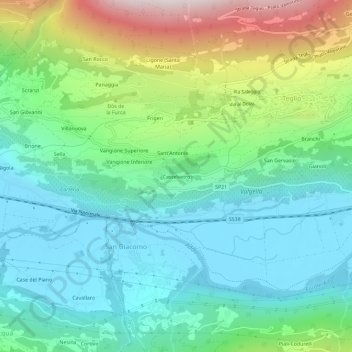 Carte topographique Castelvetro, altitude, relief