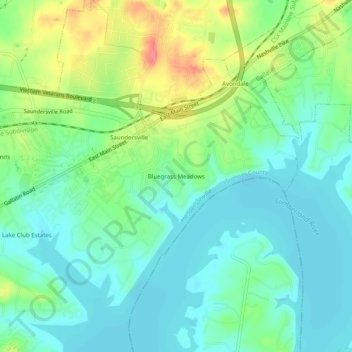 Carte topographique Bluegrass Meadows, altitude, relief