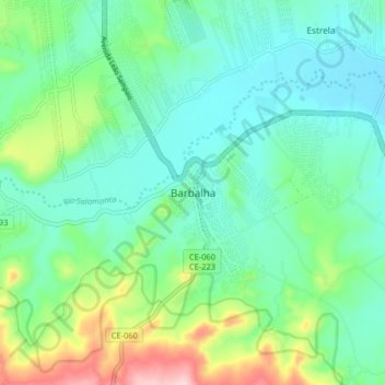 Carte topographique Barbalha, altitude, relief