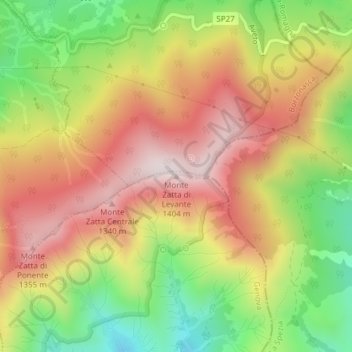 Carte topographique Monte Zatta di Levante, altitude, relief
