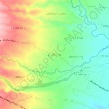 Carte topographique Liposong, altitude, relief