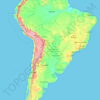 Carte topographique Amérique du Sud, altitude, relief