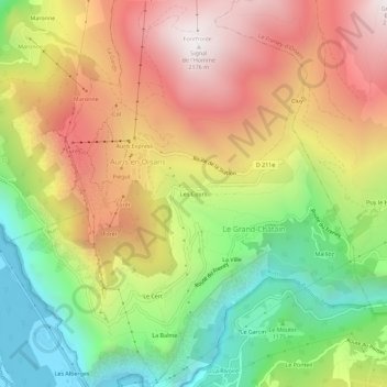 Carte topographique Les Cours, altitude, relief
