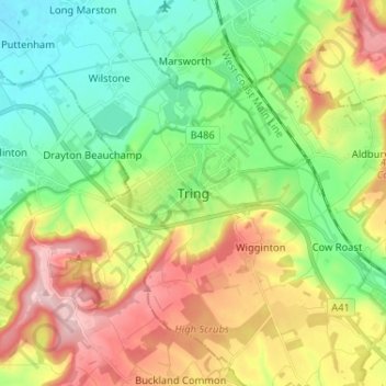 Carte topographique Tring, altitude, relief