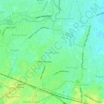 Carte topographique Duren Jaya, altitude, relief