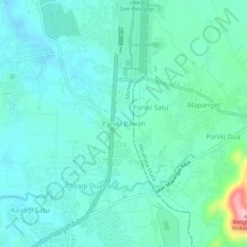 Carte topographique Paniki Bawah, altitude, relief