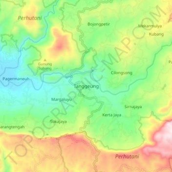 Carte topographique Tanggeung, altitude, relief