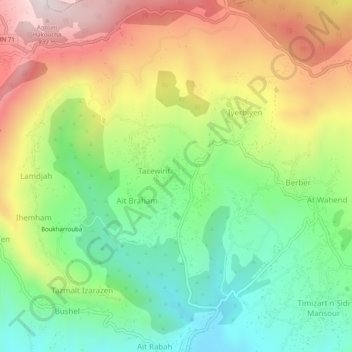 Carte topographique Ibdache, altitude, relief