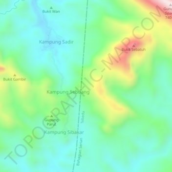 Carte topographique Kampung Semuti, altitude, relief