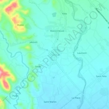 Carte topographique Chantal, altitude, relief