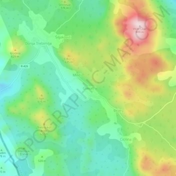 Carte topographique Glavaš, altitude, relief