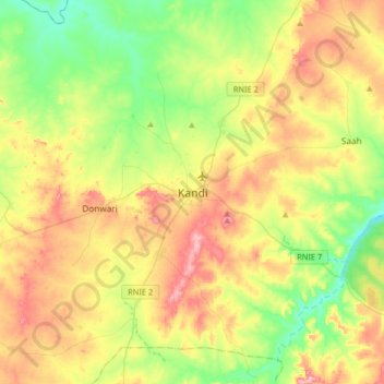Carte topographique Kandi, altitude, relief