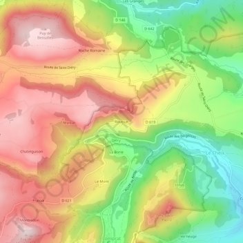 Carte topographique Roussat, altitude, relief