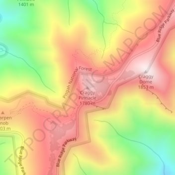 Carte topographique Craggy Pinnacle, altitude, relief