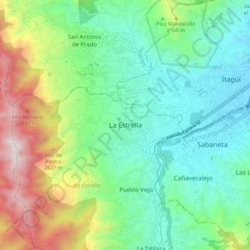 Carte topographique La Estrella, altitude, relief