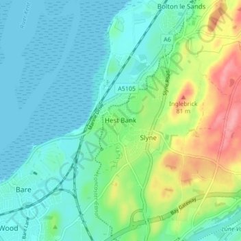 Carte topographique Hest Bank, altitude, relief