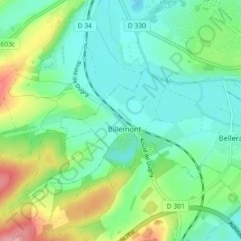 Carte topographique Billemont, altitude, relief