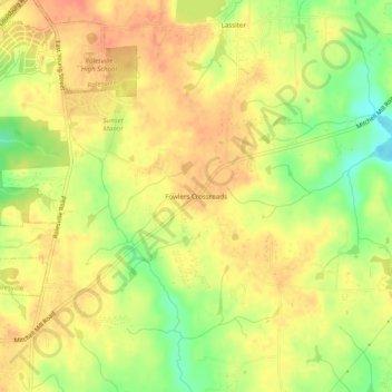 Carte topographique Fowlers Crossroads, altitude, relief