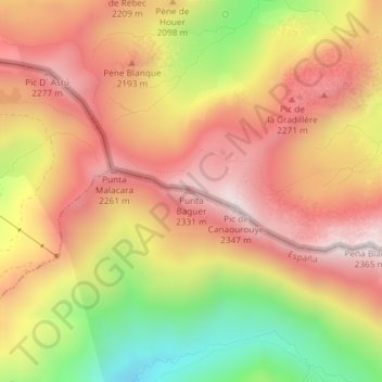 Carte topographique Punta Bagüer, altitude, relief
